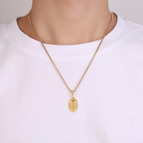 America Football Urn Necklace For Ashes For Men Stainless Steel Rugby Cremation Jewelry Hold Human Ashes Keepsake Neckace Engravable Memorial Of Loved Ones - color: Gold