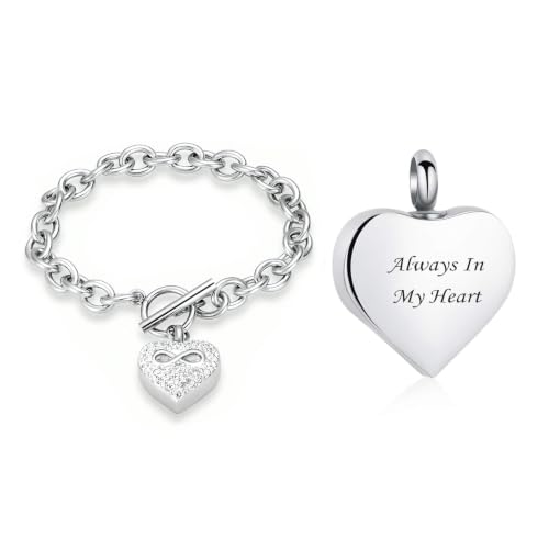 zeqingjw Infinity Heart Cremation Bracelet for Ashes - Stainless Steel Urn Bangles for Pet/Human Ashes - Memorial Keepsake Ash Jewelry - color: Silver-Always in my heart