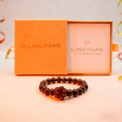 LINGYUAN Black Obsidian Cat Bracelet, Natural Stone Beaded Bracelet for Protection Luck and Energy Balance, Handmade Healing Crystal Jewelry Gift for Women and Men - color: cat paw