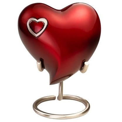 Loving Hearts Heart Keepsake Cremation Urn for Ashes, Brass, Red Urn, Keepsake Sized Cremation Urn, 3 Inches Wide - color: Loving Hearts - Red