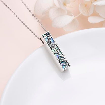 925 Sterling Silver Urn Necklaces for Women Claddagh/Angel Wings/Guitar/Butterfly/Tree of Life Ashes Memorial for Loss Keepsake Jewelry Present Easter Day of the Dead - style: Sunflower