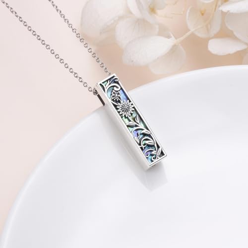 925 Sterling Silver Urn Necklaces for Women Claddagh/Angel Wings/Guitar/Butterfly/Tree of Life Ashes Memorial for Loss Keepsake Jewelry Present Easter Day of the Dead - style: Sunflower