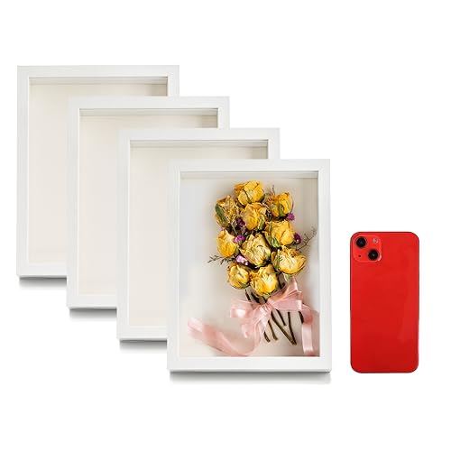 Hacaroa 4 Pack Shadow Box Frame, 8''x6'' Wood Picture Frame Memory Display Case for Bouquets, Photos, Medals, Wall, Tabletop, White - color: White-8.6"x6.6"