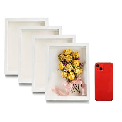 Hacaroa 4 Pack Shadow Box Frame, 8''x6'' Wood Picture Frame Memory Display Case for Bouquets, Photos, Medals, Wall, Tabletop, White - color: White-8.6"x6.6"