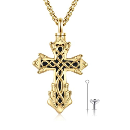925 Sterling Silver Celtic Cross Urn Necklace for Ashes - color: gold-h