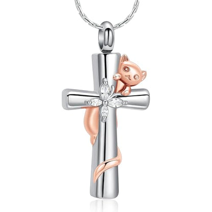 Cross Urn Necklaces for Men Women Cat Butterfly Cremation Jewelry for Ashes Stainless Steel Pet Memorial Ashes Pendant Keepsakes Jewelry - color: Rosegold