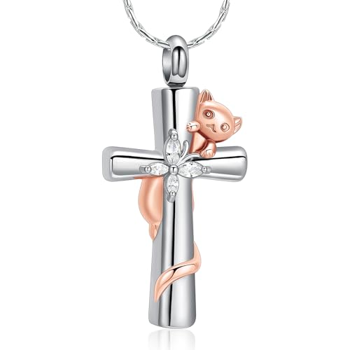 Cross Urn Necklaces for Men Women Cat Butterfly Cremation Jewelry for Ashes Stainless Steel Pet Memorial Ashes Pendant Keepsakes Jewelry - color: Rosegold