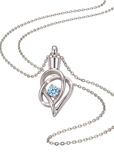 Teardrop Heart Cremation Necklace with Funnel Kit - Stainless Steel Memorial Pendant with Blue Zircon - Beautiful Ashes Necklace for Women