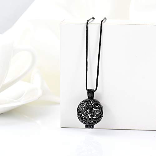 Cremation Jewelry Urn Necklace for Ashes with Hollow Mini Ball Keepsake Urn Pendant Memorial Jewelry for Ashes - color: Silver with Black