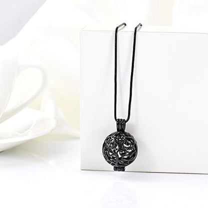 Cremation Jewelry Urn Necklace for Ashes with Hollow Mini Ball Keepsake Urn Pendant Memorial Jewelry for Ashes - color: Silver with Black