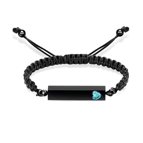 zeqingjw Vertical Bar Urn Bracelet for Ashes for Women Men Stainless Steel Cremation Jewelry Braided Rope Adjustable Keepsake Bracelets of Loved Ones Ash Holder Memorial Gift - color: Black-Light Blue
