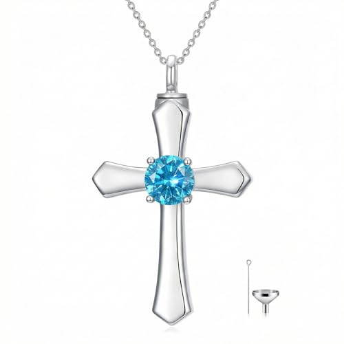 YYB Urn Necklace for Ashes Women Heart Birthstone Cross Cremation Jewelry | Memorial Keepsake Funeral Jewelry for Loved Ones (with Funnel Filler) - color: 12--Topaz December