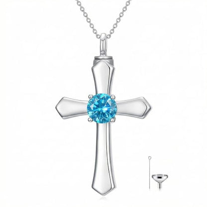 YYB Urn Necklace for Ashes Women Heart Birthstone Cross Cremation Jewelry | Memorial Keepsake Funeral Jewelry for Loved Ones (with Funnel Filler) - color: 12--Topaz December