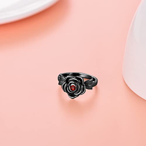 925 Sterling Silver Rose Flower Cremation Urn Ring Holds Loved Ones Ashes Cremation Keepsake Ring Jewelry Embellished with Crystals from Austria - color: Black-Always in my heart