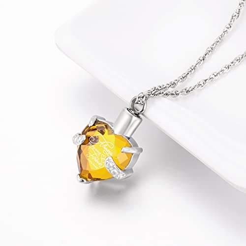 XIUDA Crystal Urn Necklace for Human Ashes Heart Birthstone Memorial Cremation Jewelry Ash Necklace for Women - color: Yellow