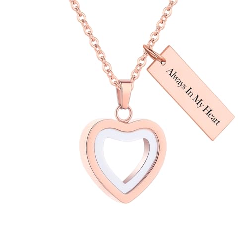 Glass Heart Cremation Urn Necklace for Ashes Stainless Steel Memorial Ash Pendant Keepsake Jewelry Cremation Jewelry for Women - color: Rose Gold-Always In My Heart