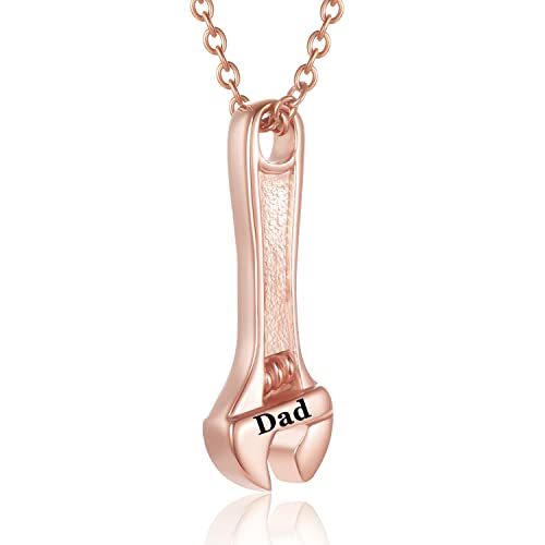 Mechanic Wrench Cremation Jewelry for Ashes Stainless Steel Tool Urn Pendant Locket Keepsake Memorial Urn Necklace for Men Women Holder Ashes for Pet Human - color: Rose Gold-DAD