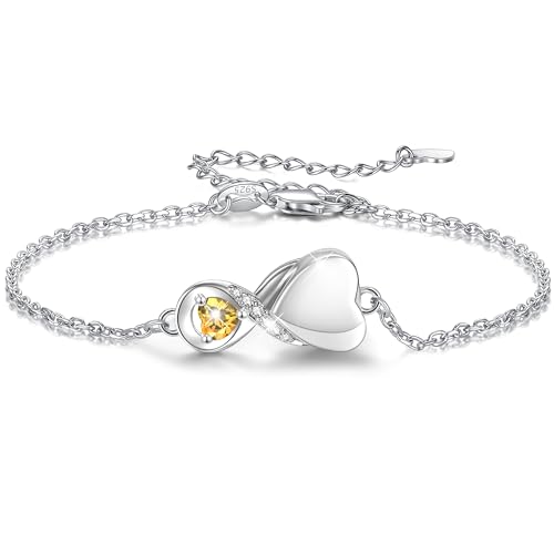 Infinity Cremation Jewelry Bracelet for Ashes for Women | S925 Sterling Silver Urn Bracelets for Human Ashes Cremation Charms - Memorial Jewelry Gifts for A Loss of Loved Ones - color: Yellow