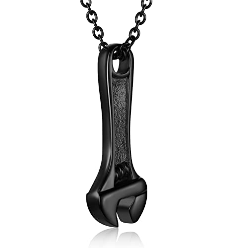 Mechanic Wrench Cremation Jewelry for Ashes Stainless Steel Tool Urn Pendant Locket Keepsake Memorial Urn Necklace for Men Women Holder Ashes for Pet Human - color: Black