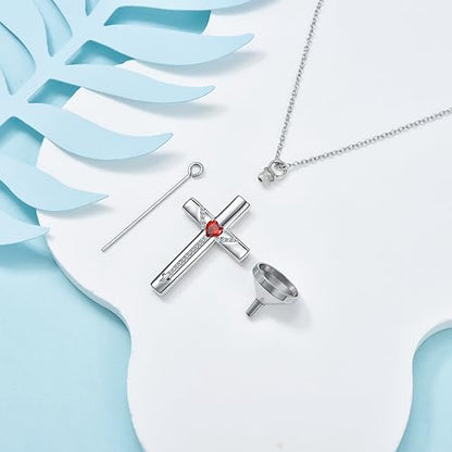 PROESS Cross Necklace for Women Men Sterling Silver Rose/Sunflower Cross Pendant Religious Jewelry Christmas Birthday Mothers' Day Gifts - color: 11-Cross Urn