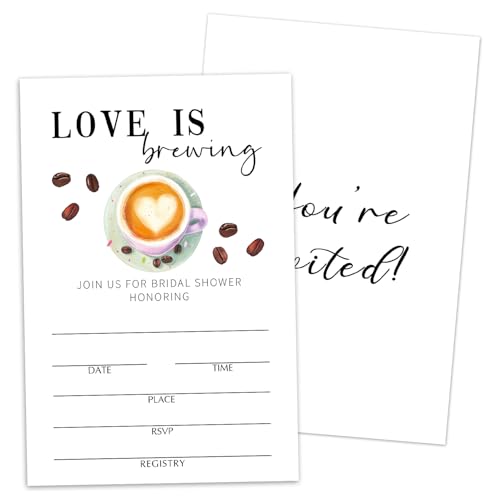 WwongxianB Bridal Shower Invitations with Envelopes, Love Is Brewing, 25 Coffee Fill In Invites for New Couples Mr and Mrs, Wedding & Bridal Shower Party Favor Decorations -N13 - color: Coffee