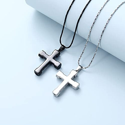 Imrsanl Cremation Jewelry for Ashes Cross Memorial Urn Necklace Pendant Keepsake Religious Cross Ashes Jewelry - color: 2pcs-Silver/Black