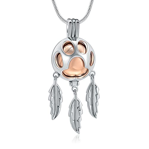 Hearbeingt Pet Cremation Jewelry for Ashes Dream Catcher Urn Necklace | for Women Men,Dreamcatcher Urn Pendant for Dog Cat,Stainless Steel,Keepsake Memorial Jewelry,Ash Holder,Memory Gift,Fill Kit - color: Pet-Rose Gold