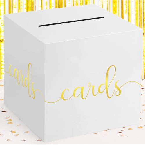 Adecortalk White Card Box Money Box Holder for Wedding Party Reception Birthday Baby Shower Bridal Shower Raffle Ticket Anniversary Graduation Table Centerpiece Decorations, 9'' - color: White Card