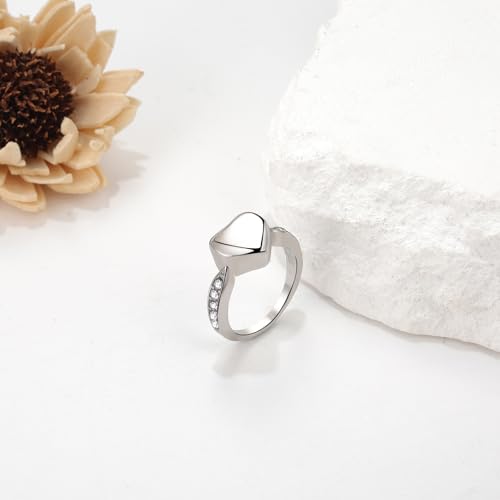 OIDEA Urn Ring for Ashes: Stainless Steel Cubic Zirconia Heart-Shaped Cremation Ring Keepsakes Memorial Jewelry Gift for Women and Men