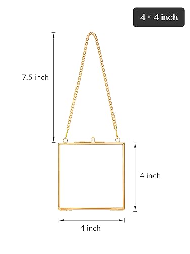 REDHUGO Glass Pressed Flower Frames, Square, Gold, 4x4 Inches - color: Gold, size: 4L" x 4W"