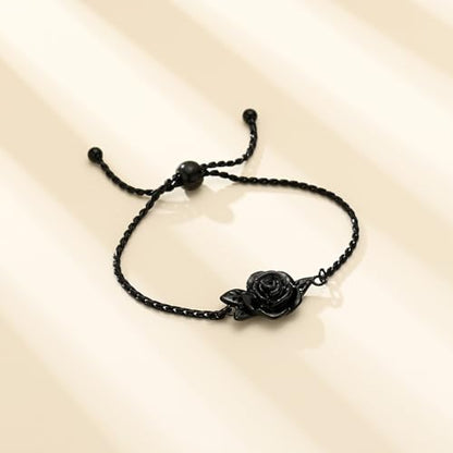 Minicremation Women's Adjustable Rose Urn Bracelet Ashes Holder Memorial Elegant Link Chain Keepsake Cremation Bangle to Hold Ashes - color: Black-B