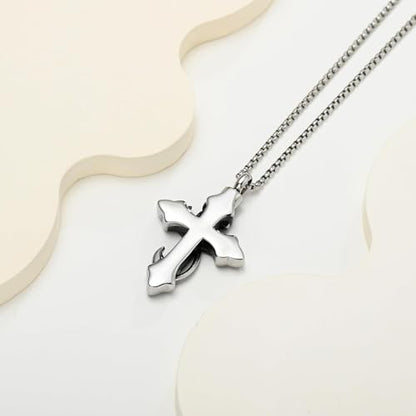 zeqingjw Cross Urn Necklace Fish Hook Cremation Jewelry for Ashes Pendant Stainless Steel Deer Antler Cross Memorial Human Pet Keepsake Ashes Holder for Men Women - color: Z-Silver-B