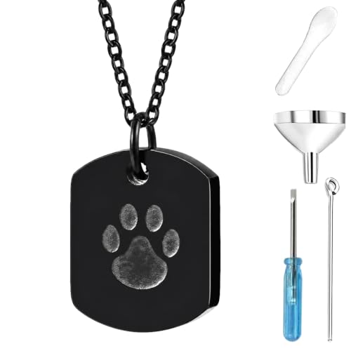 Pet Urn Necklace for Dogs Ashes Black Pendant 1PCS with Funnel Spoon Screw Kit Memorial Keepsake Comfort Gift - color: black