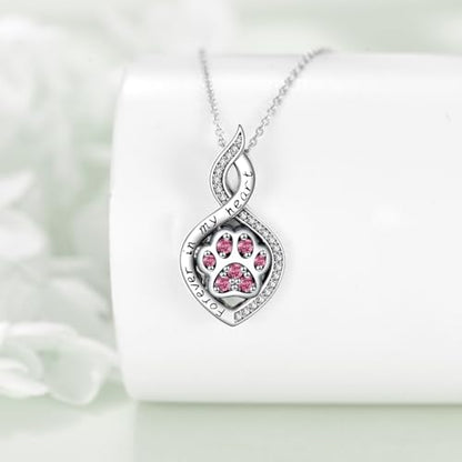 Butterfly/Dragonfly/Pet Paw/Tree of Life/Maple Leaf/Cross Urn Necklace for Ashes 925 Sterling Silver Cremation Pendant Jewelry Gifts for Women Mom - color: Paw-October