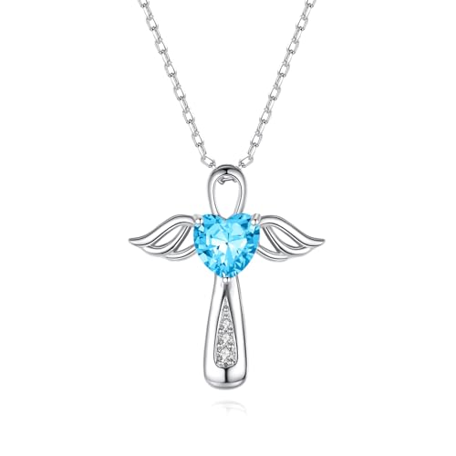 YLT S925 Sterling Silver Cross Angel Wings Necklace for Ashes | Cremation Urn Pendant Birthstone Jewelry Memorial Keepsake Memory Ashes Jewelry Gifts - color: Alexandrite