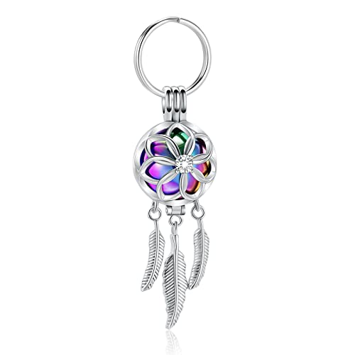 shajwo Cremation Jewelry Dream Catcher Urn Keychain for Ashes for Women Men Memorial Angel Wing Human Pet Ashes Pendant - color: Rainbow