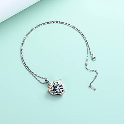Yinplsmemory Hummingbird Cremation Jewelry Crystal Heart Urn Ashes Necklace for Women Men Memorial Keepsake Necklace of Loved One - color: Blue-Rose gold
