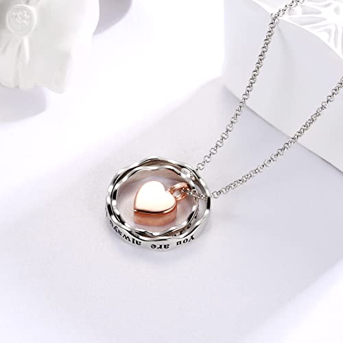 Sterling Silver Cremation Jewelry for Ashes Pendant Eternity Urn Necklace Keepsake Memorial Gifts You Are Always In My Heart I Love You Forever - color: Rose, style: Sister