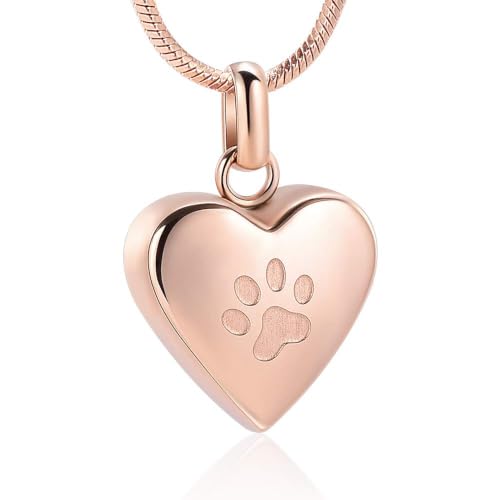 zeqingjw Pet Cremation Jewelry for Ashes Pendant Paw Print Pet Heart Urn Necklace Memorial Keepsake Jewelry for Pet/Dog's/Cat's Ashes - color: Heart-Rose Gold