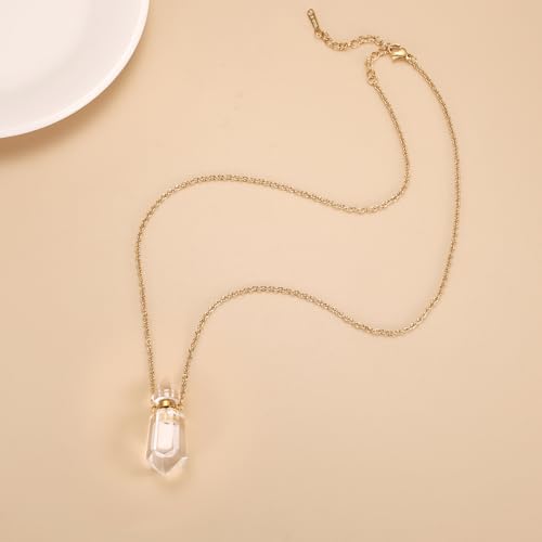 Gold Stainless Steel Urn Necklace For Ashes Of Loved Ones Natural Crystal Gemstones Cremation Keepsake Jewelry Hexagonal Prism Memorial Pendant For Women Mom - color: Clear
