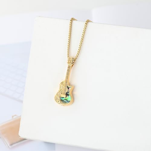 XSMZB Guitar Urn Necklace for Ashes for Women Men Abalone Shell Cremation Jewelry Human Pet Ashes Keepsake Pendant for Guitar Players - color: Gold