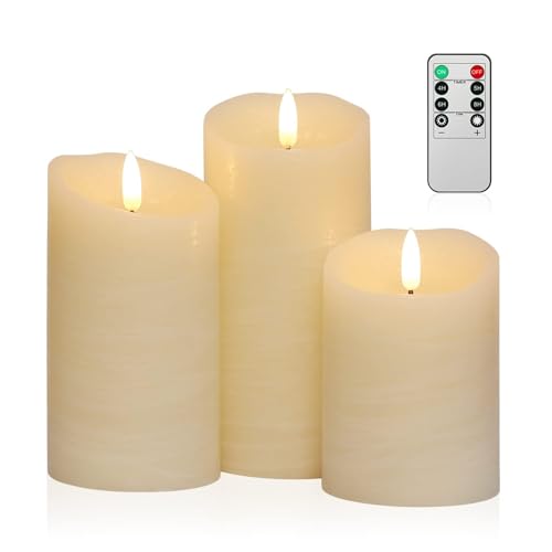 ANGELLOONG Flameless Candles with Remote, Battery Candles Flickering | Real Wax LED Fake Candles Battery Operated with Timer for Home Decor Fall Wedding Halloween Chirstmas Decoration, Set of 3 - color: Ivory White