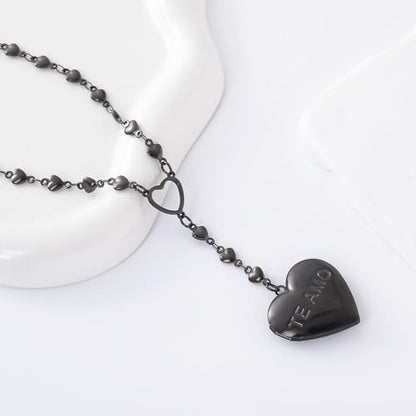 Personalized Heart Locket Necklace for Women Stainless Steel- Heart Necklace - color: Black-G