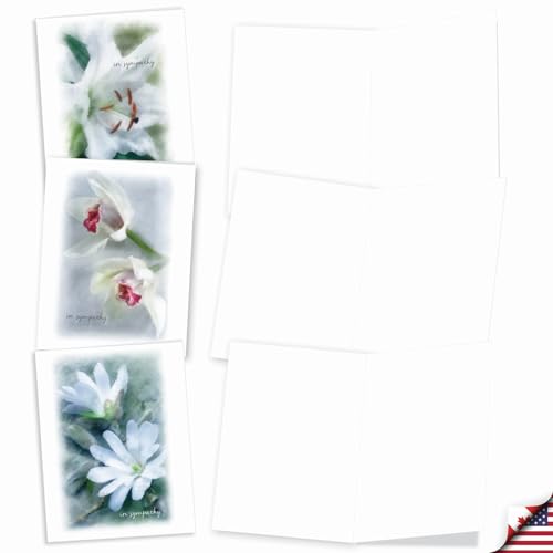 The Best Card Company - 10 Blank Sympathy Note Cards (4 x 5.12 Inch) - Assorted Flowers, Funeral, Sorry Condolence - Blooming Memories M6598SRB - style: Blooming Memories - Blank