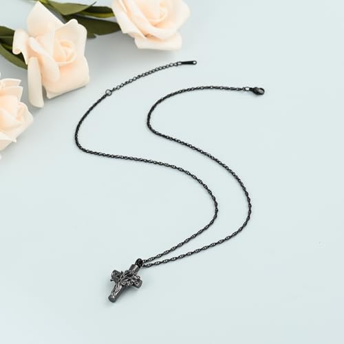 shajwo Tree of Life Cross Urn Necklace for Ashes - color: Black