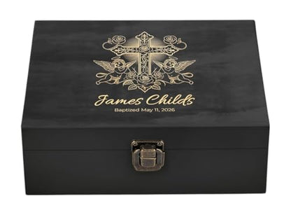 Personalized Baptism Keepsake Box, Christening & First Communion Gift | Add name & ceremony date. Holds baptism photos, rosary & candle. 12 designs, 4 sizes, 4 finishes & optional inside engraving. - style: 14. Baptism Designs 2