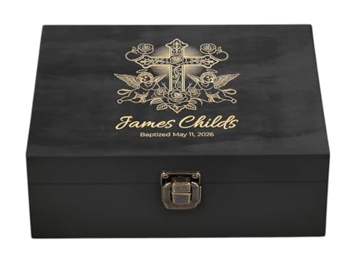 Personalized Baptism Keepsake Box, Christening & First Communion Gift | Add name & ceremony date. Holds baptism photos, rosary & candle. 12 designs, 4 sizes, 4 finishes & optional inside engraving. - style: 14. Baptism Designs 2