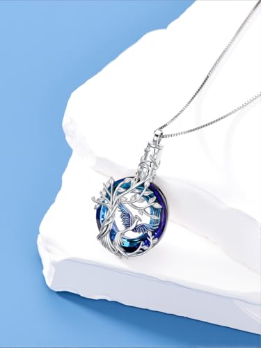 TOUPOP Phoenix Urn Necklace Cremation Jewelry for Ashes 925 Sterling Silver Crystal Phoenix Pendant with Funnel Filler Memorial Jewelry Gifts for Women - color: 01-Blue Phoenix