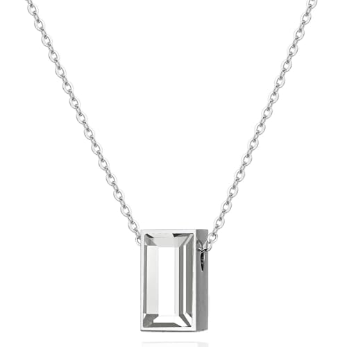 RIPFEVURN Cremation Jewelry Tiny Glass Cube Urn Necklaces for Ashes for Women Men Stainless Steel Small Urn Locket for Human Ashes Holder Memorial Keepsake Pendant - color: Silver