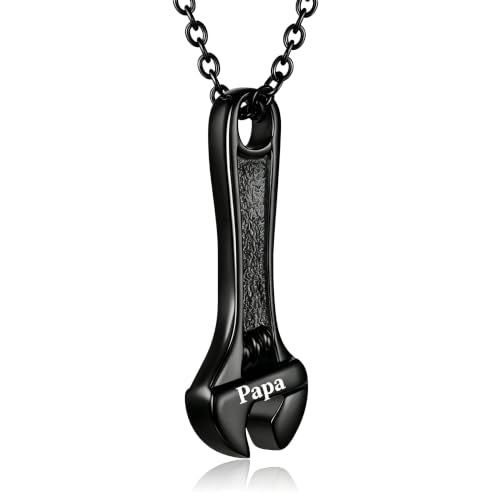 Mechanic Wrench Cremation Jewelry for Ashes Stainless Steel Tool Urn Pendant Locket Keepsake Memorial Urn Necklace for Men Women Holder Ashes for Pet Human - color: Black-Papa